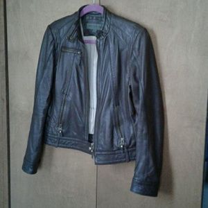 Brown leather biker jacket